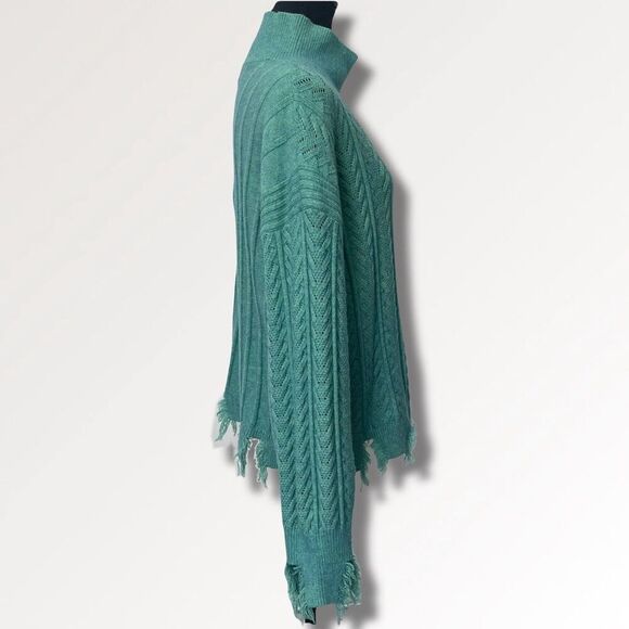 BKE Distressed Turtleneck Drop Shoulder Sweater Size Large Marled Teal Knit - Picture 4 of 9